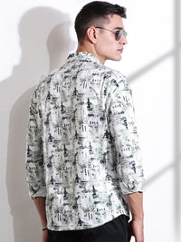 Thomas Scott Men Classic Slim Fit Spread Collar Abstract Printed Casual Shirt