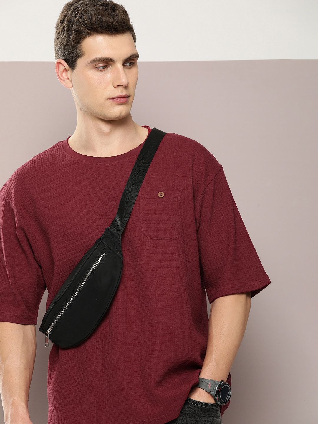 DILLINGER Men Waffle Structure Pure Cotton Pockets T-shirt