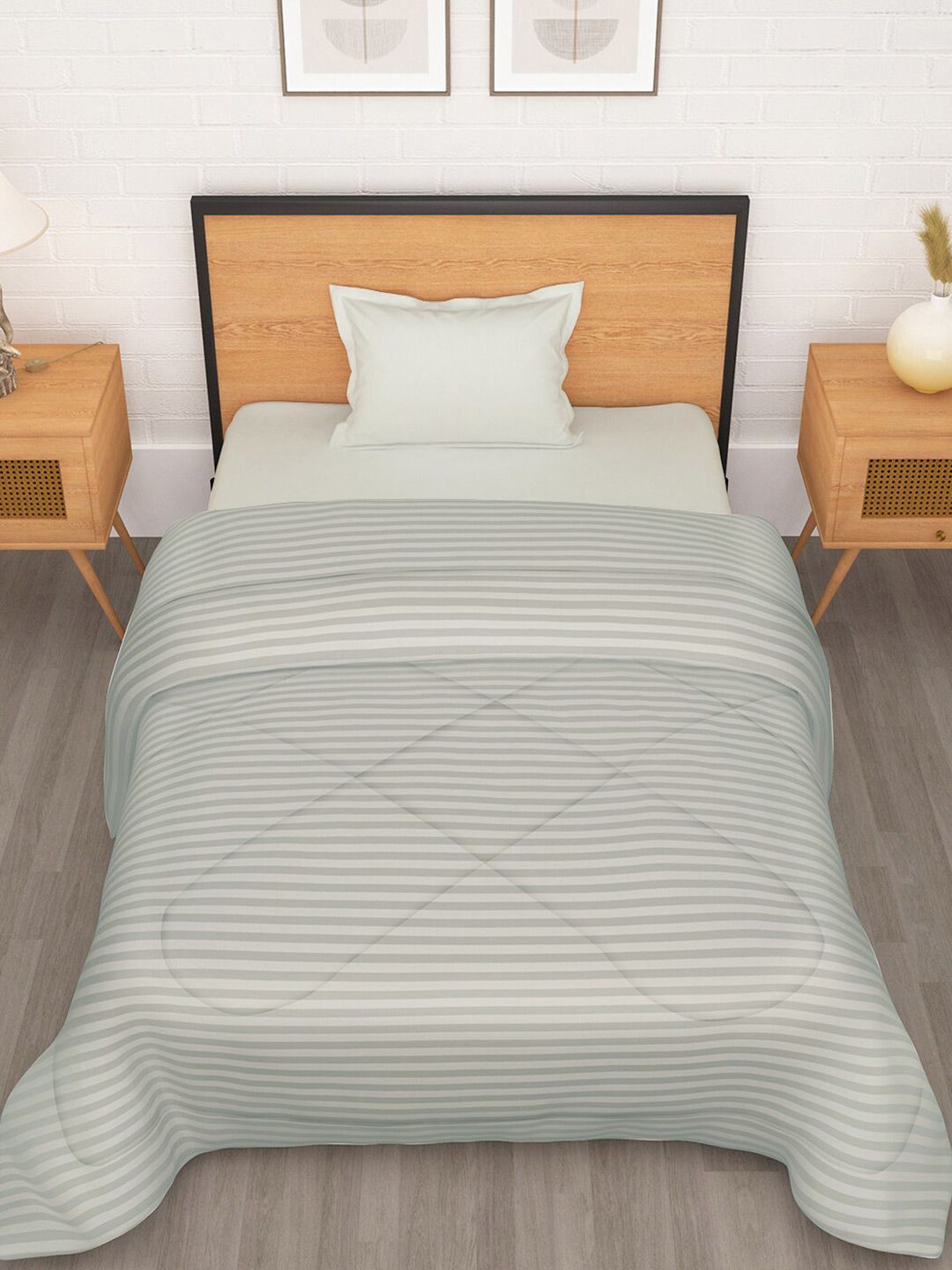 Story@home Grey Striped Ac Room Reversible Single Bed Comforter