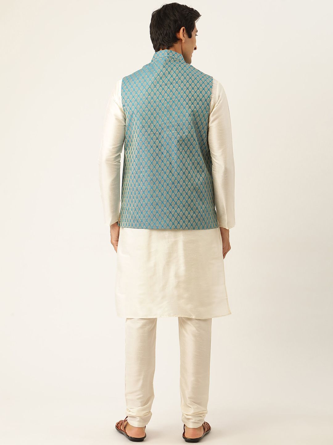SOJANYA Mandatin Collar Straight Kurta with Churidar With Woven Design Nehru Jacket