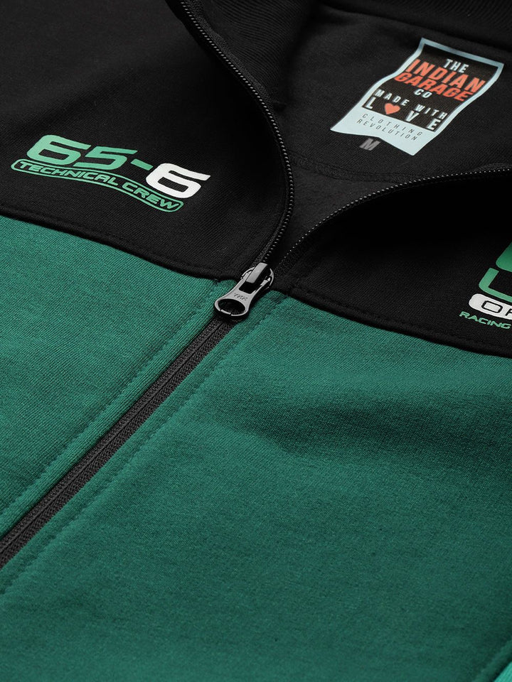 The Indian Garage Co Men Black & Green Colourblocked Sweatshirt