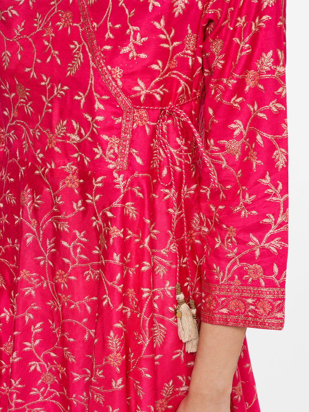 Global Desi Women Pink Ethnic Motifs Printed Angrakha Kurta with Dhoti Pants
