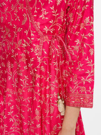 Global Desi Women Pink Ethnic Motifs Printed Angrakha Kurta with Dhoti Pants