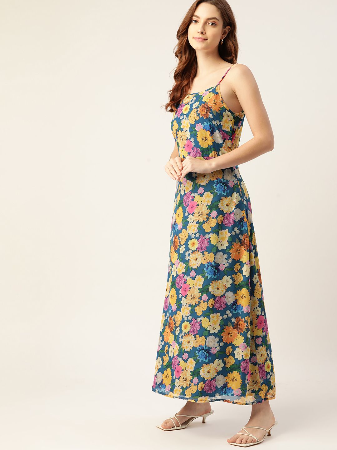 DressBerry Blue & Yellow Floral Maxi Dress
