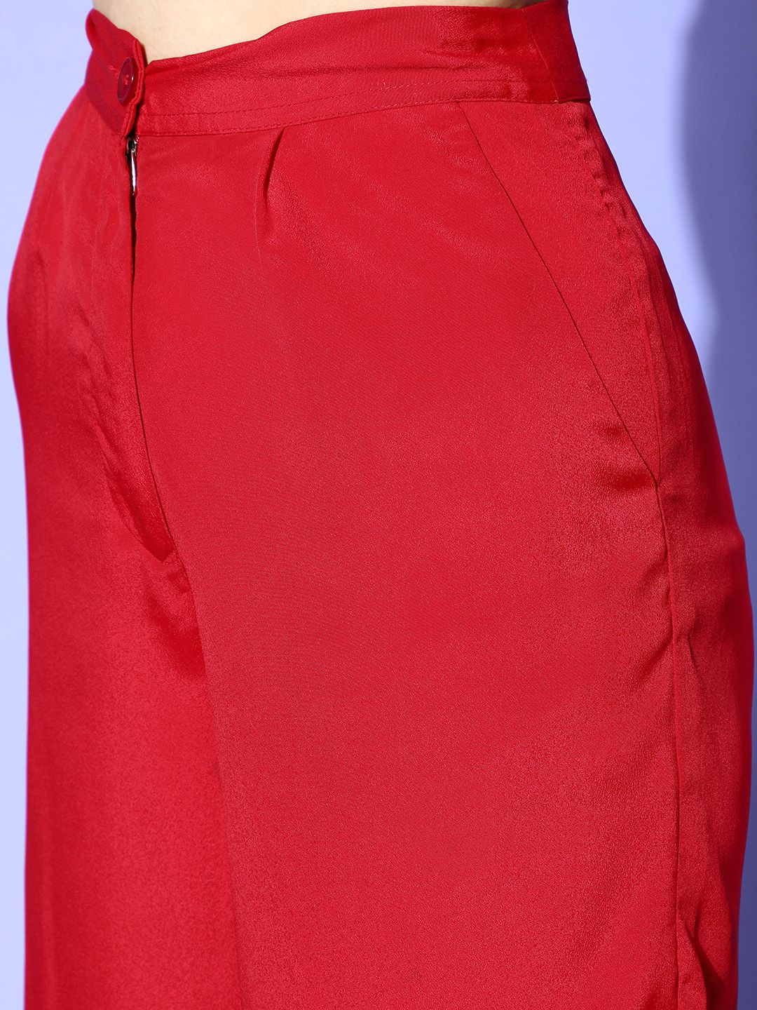 Berrylush Women Lovely Red Solid Top with Trousers