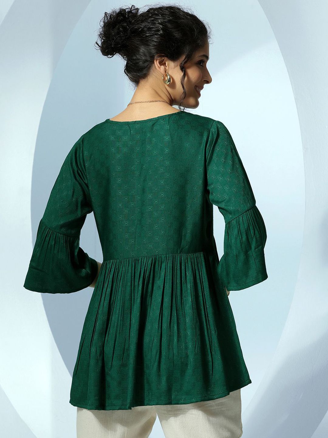 Libas Women Woven Design Tie-Up Neck A-Line Kurti