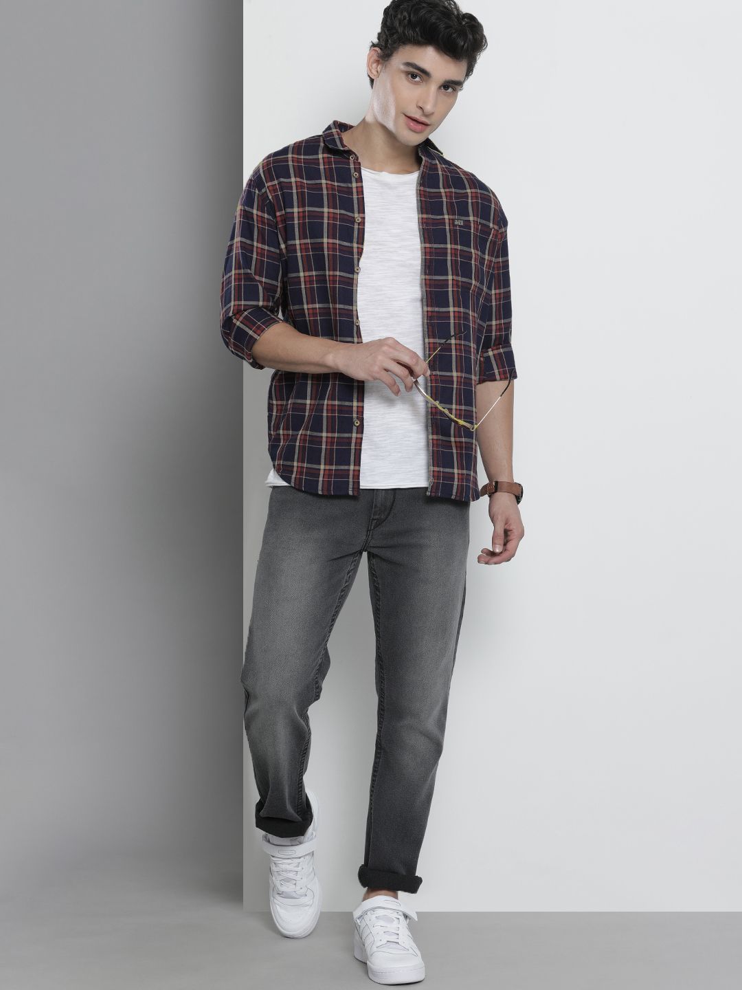 The Indian Garage Co Men Navy Blue & Orange Checked Casual Shirt