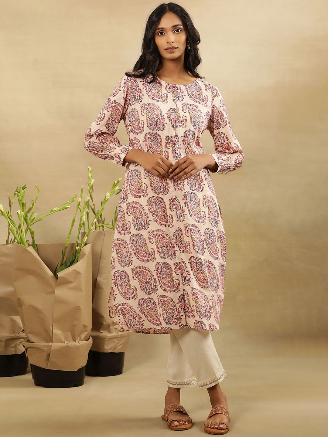 W Ethnic Motifs Printed A-Line Cotton Kurta