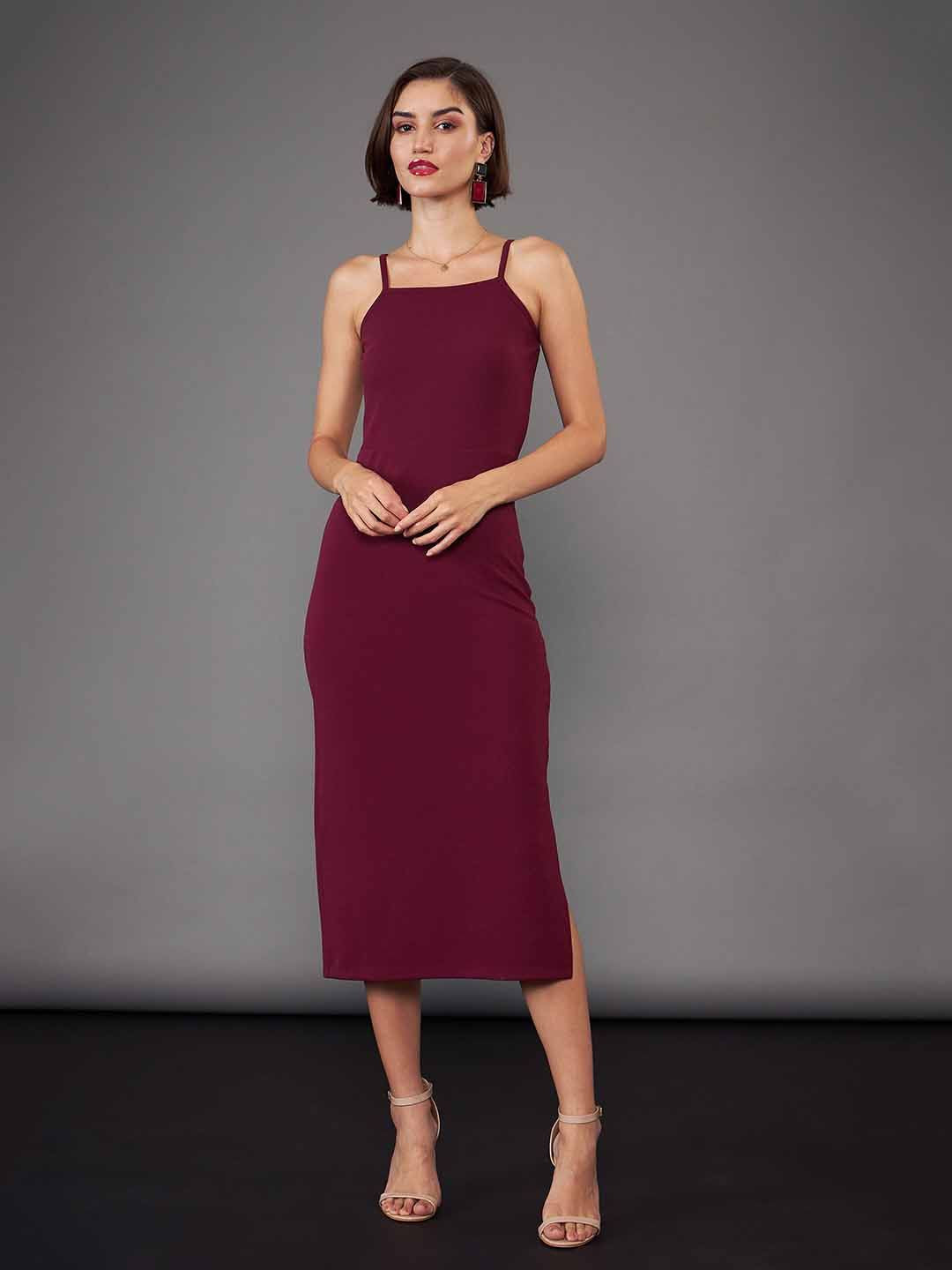 SASSAFRAS worklyf Shoulder Straps Sheath Midi Dress With Crop Shrug