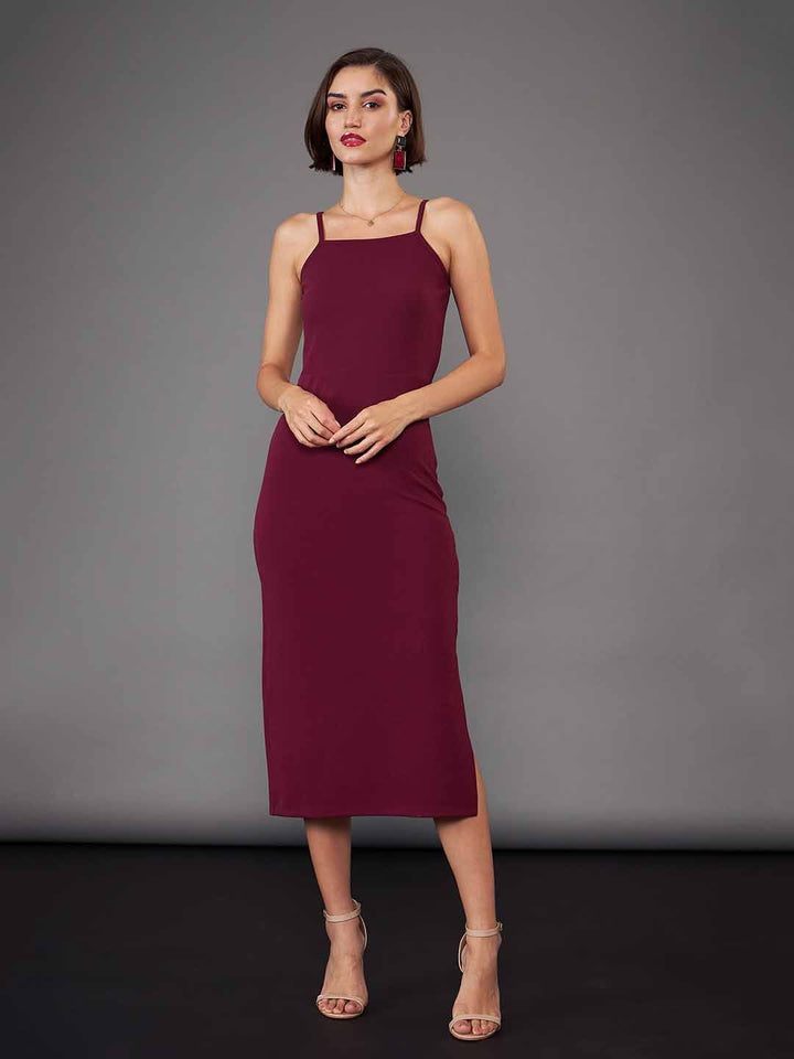 SASSAFRAS worklyf Shoulder Straps Sheath Midi Dress With Crop Shrug