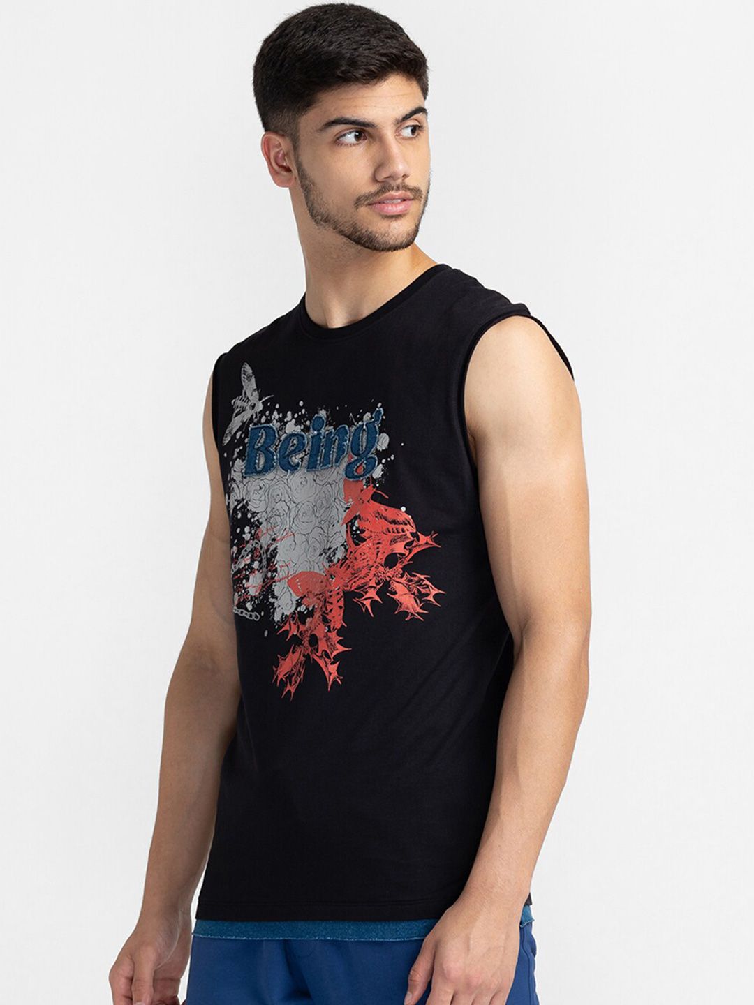 Being Human Typography Printed Sleeveless Cotton T-shirt