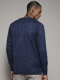Campus Sutra Blue Cable Knit Self Design Woollen Pullover