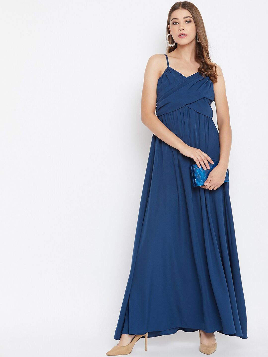 Berrylush Women Blue Solid Maxi Dress