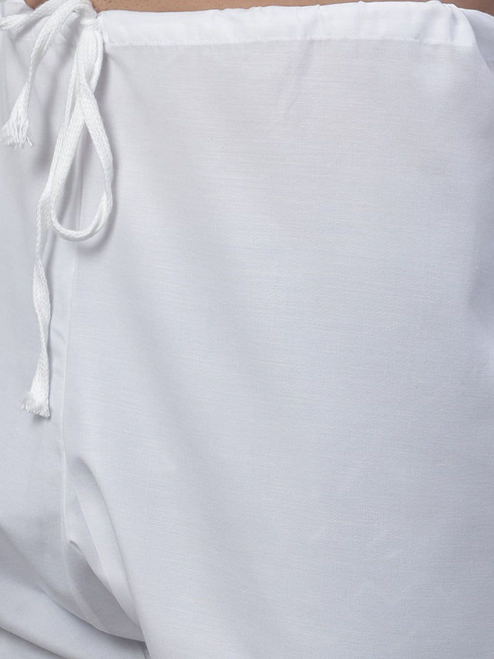 SOJANYA Mandarin Collar Long Sleeves Woven Design Pure Cotton Kurta with Churidar