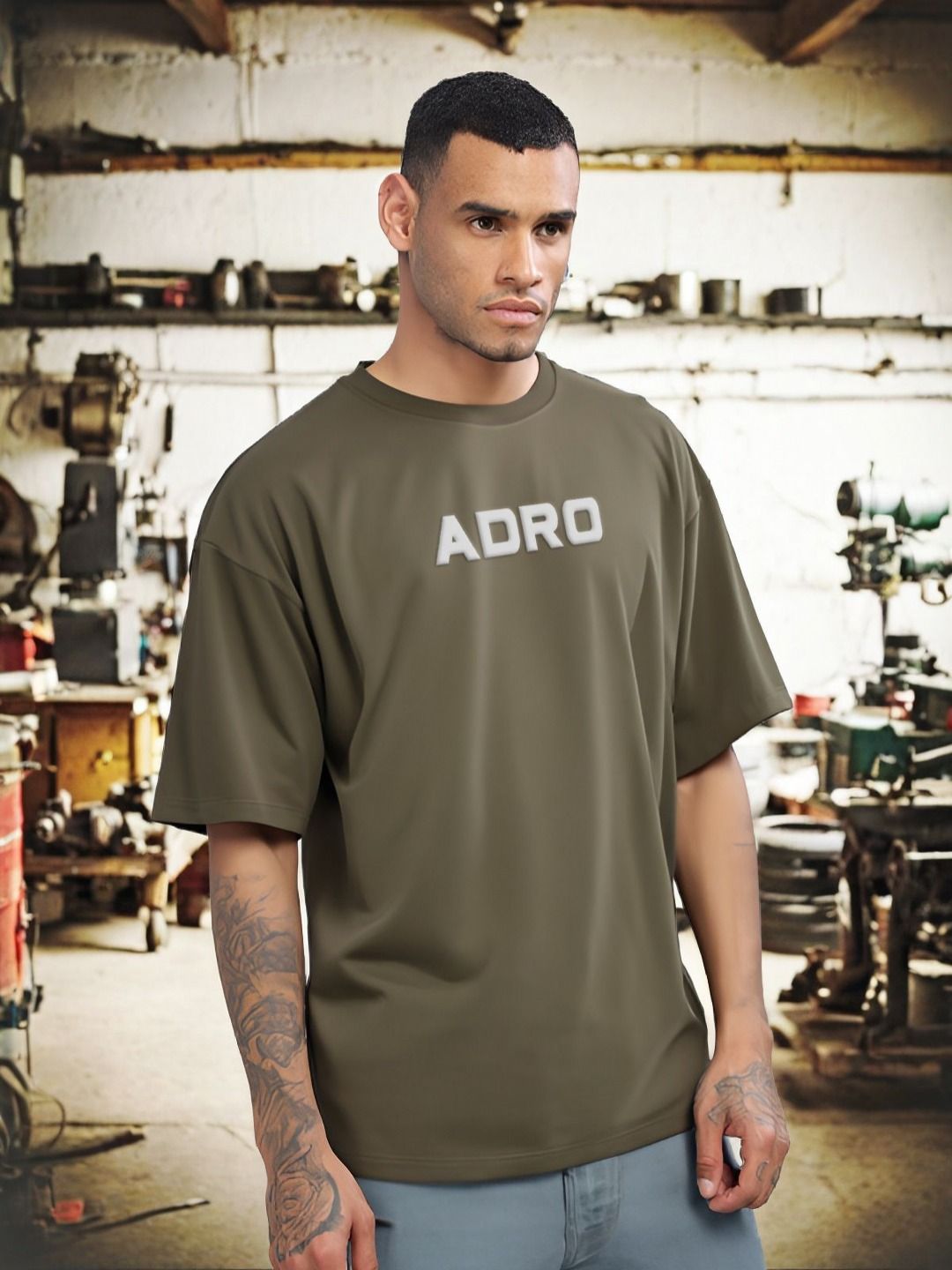 ADRO Graphic Printed Drop-Shoulder Sleeves Cotton Oversized T-shirt