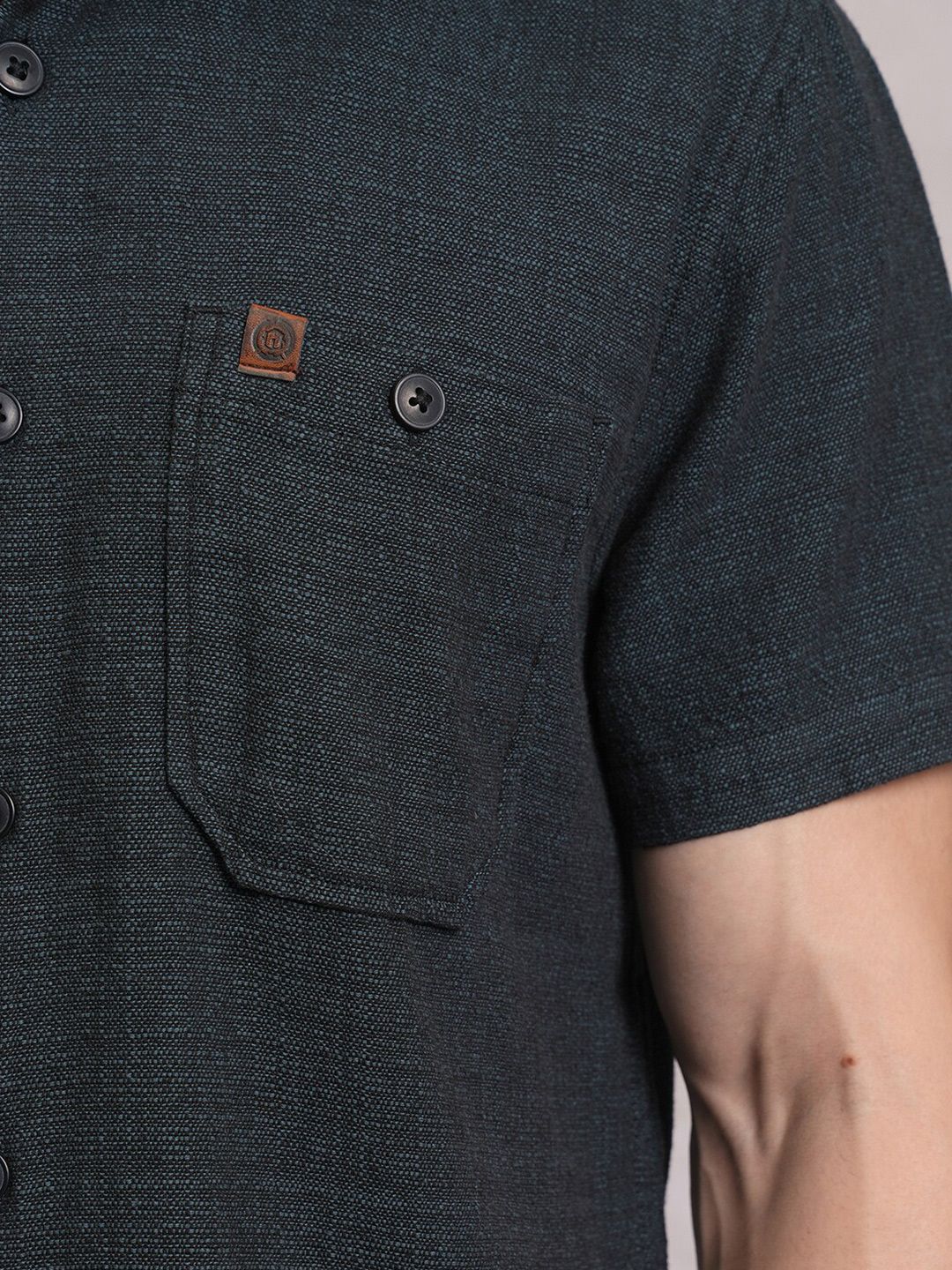 LOCOMOTIVE Premium Dobby Textured Checked Utility Cotton Pocket Regular Shirt
