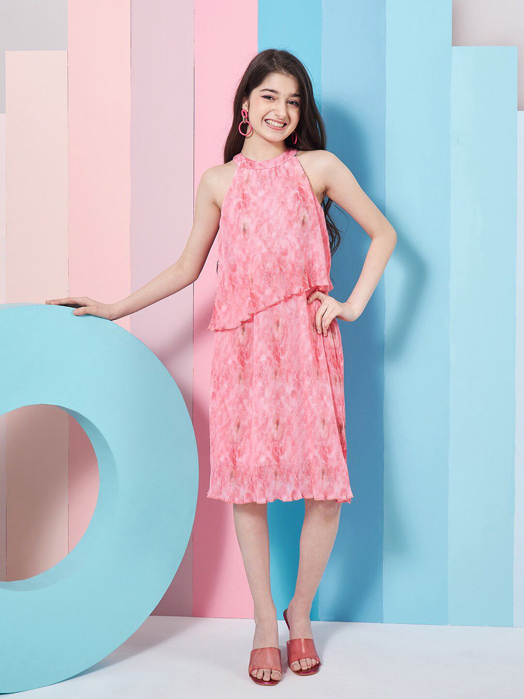 pspeaches Girls Round Neck A-Line Midi Dress