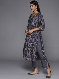 Libas Women Floral Printed High Slit Gotta Patti Kurta with Trousers & With Dupatta