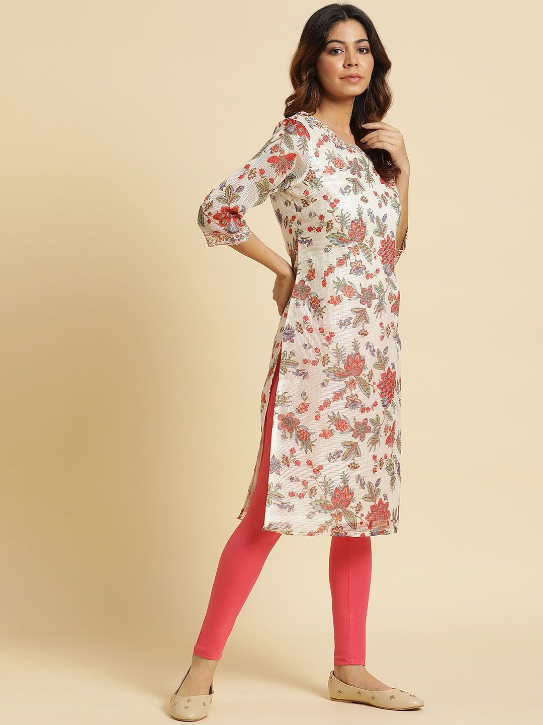 W Women Floral Printed Straight Kurta