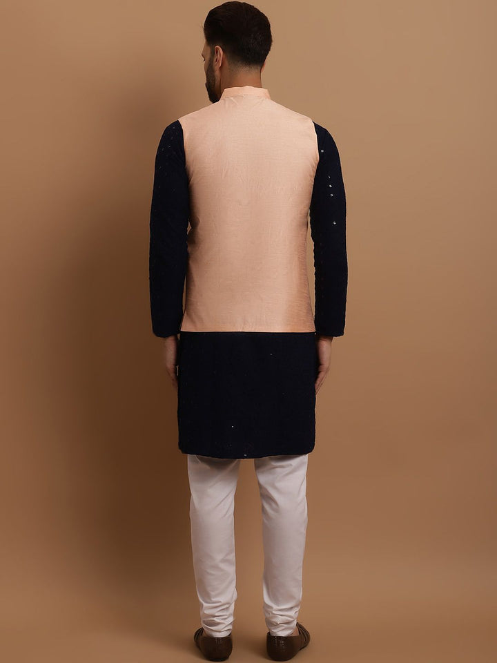 SOJANYA Ethnic Embroidered Sequinned Cotton Kurta & Churidar With Nehru Jacket