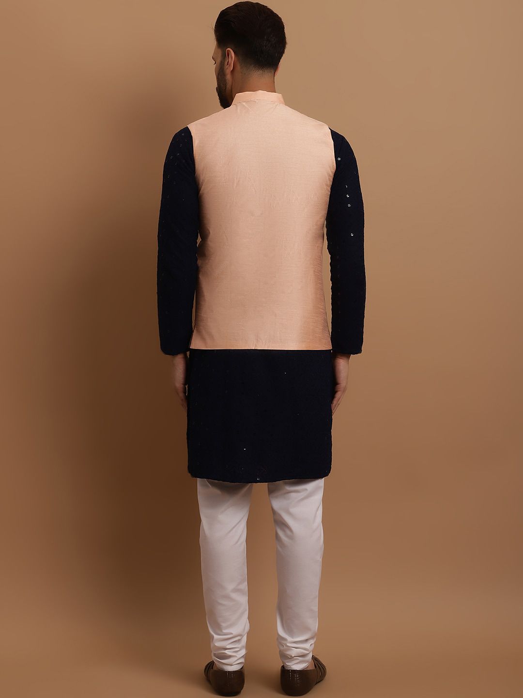 SOJANYA Ethnic Embroidered Sequinned Cotton Kurta & Churidar With Nehru Jacket