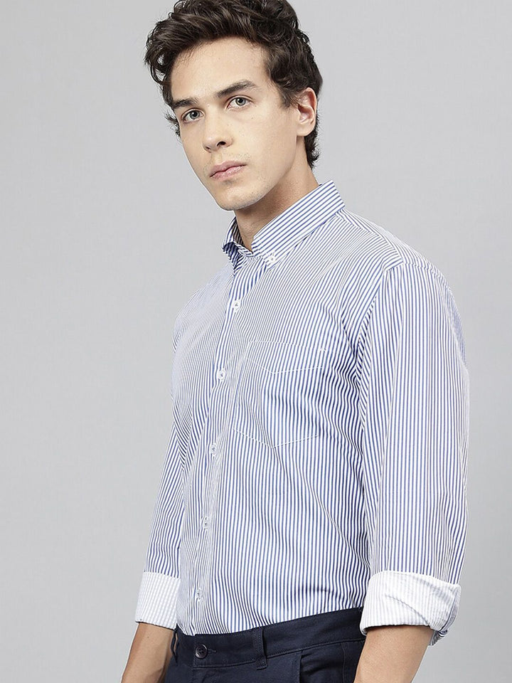 Hancock Standard Slim Fit Striped Button-Down Collar Pure Cotton Casual Shirt