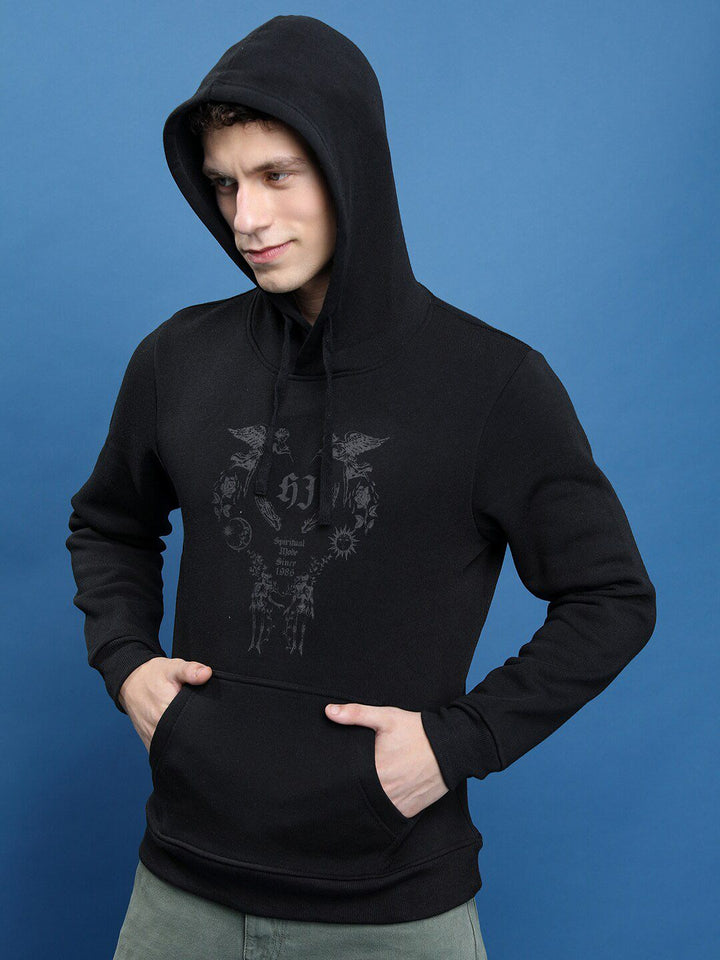 HIGHLANDER Men Black Printed Cotton Pullover Sweatshirt