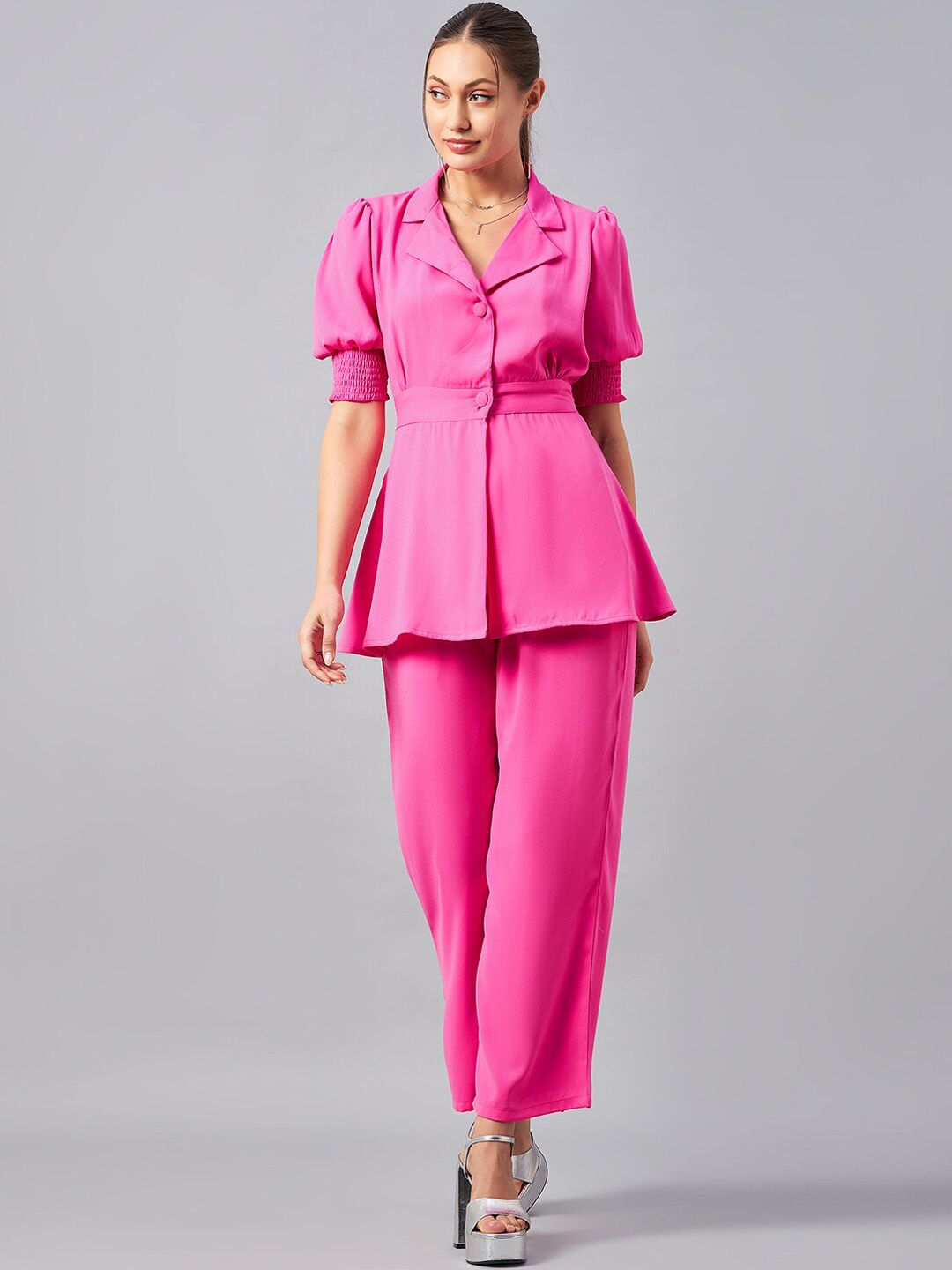 Antheaa Puffed Sleeves Blazer and Trousers Co-Ords