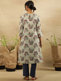 W Floral Printed Gotta Patti Cotton A-Line Kurta