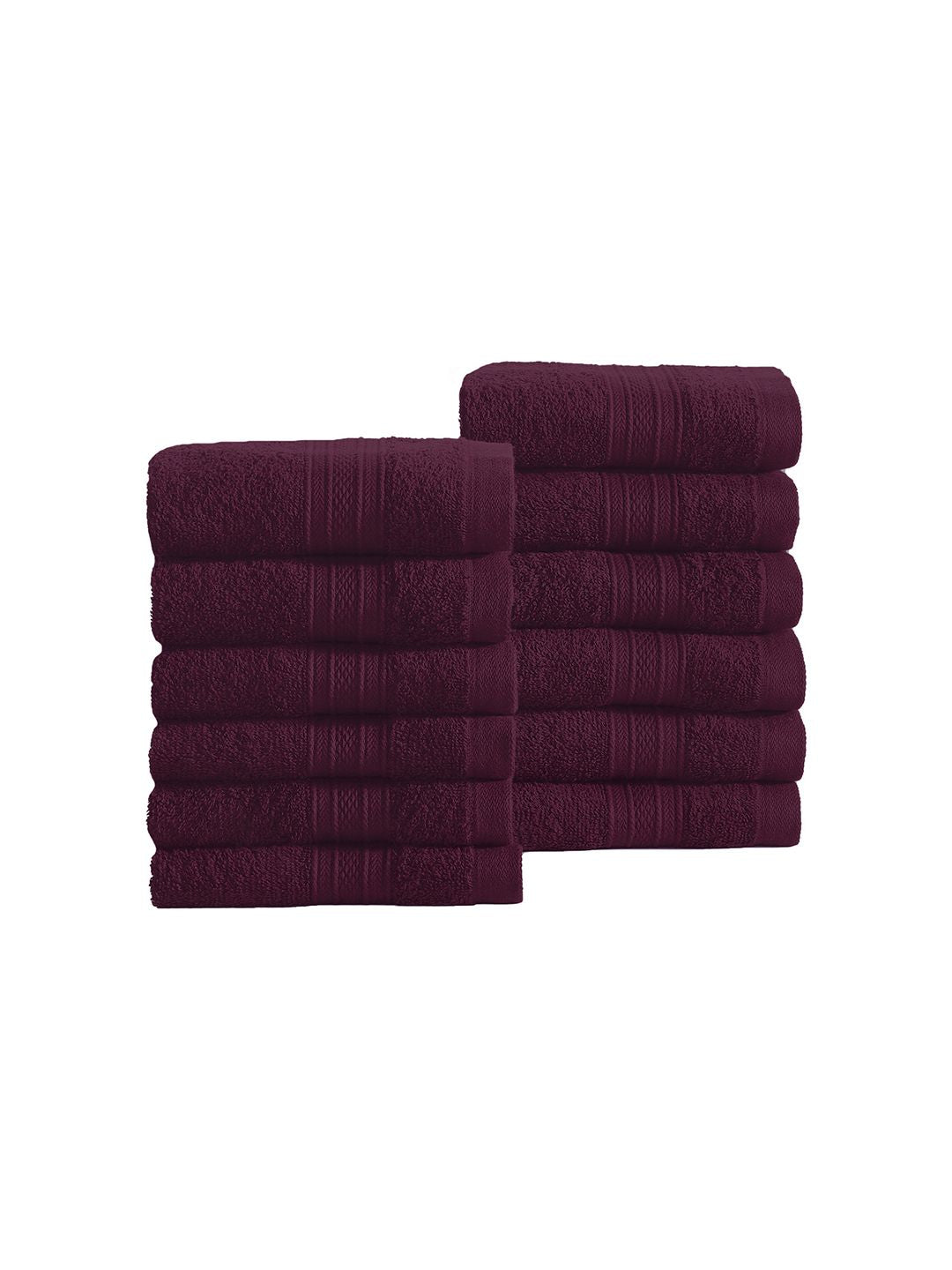 MYTRIDENT Set of 12 Burgundy 500 GSM Striped Cotton Face Towels