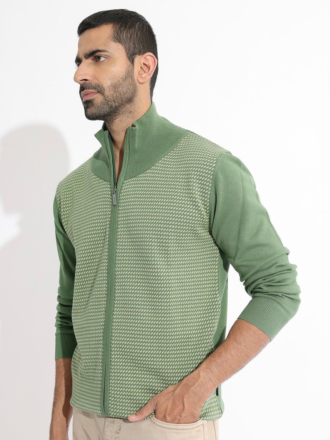 RARE RABBIT Men Heritage Solid Turtle Neck Cardigan