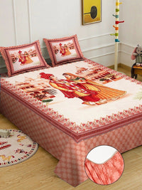 Myntra Elegant Homes Rust Ethnic Motifs 400 TC King Bedsheet with 2 Pillow Covers