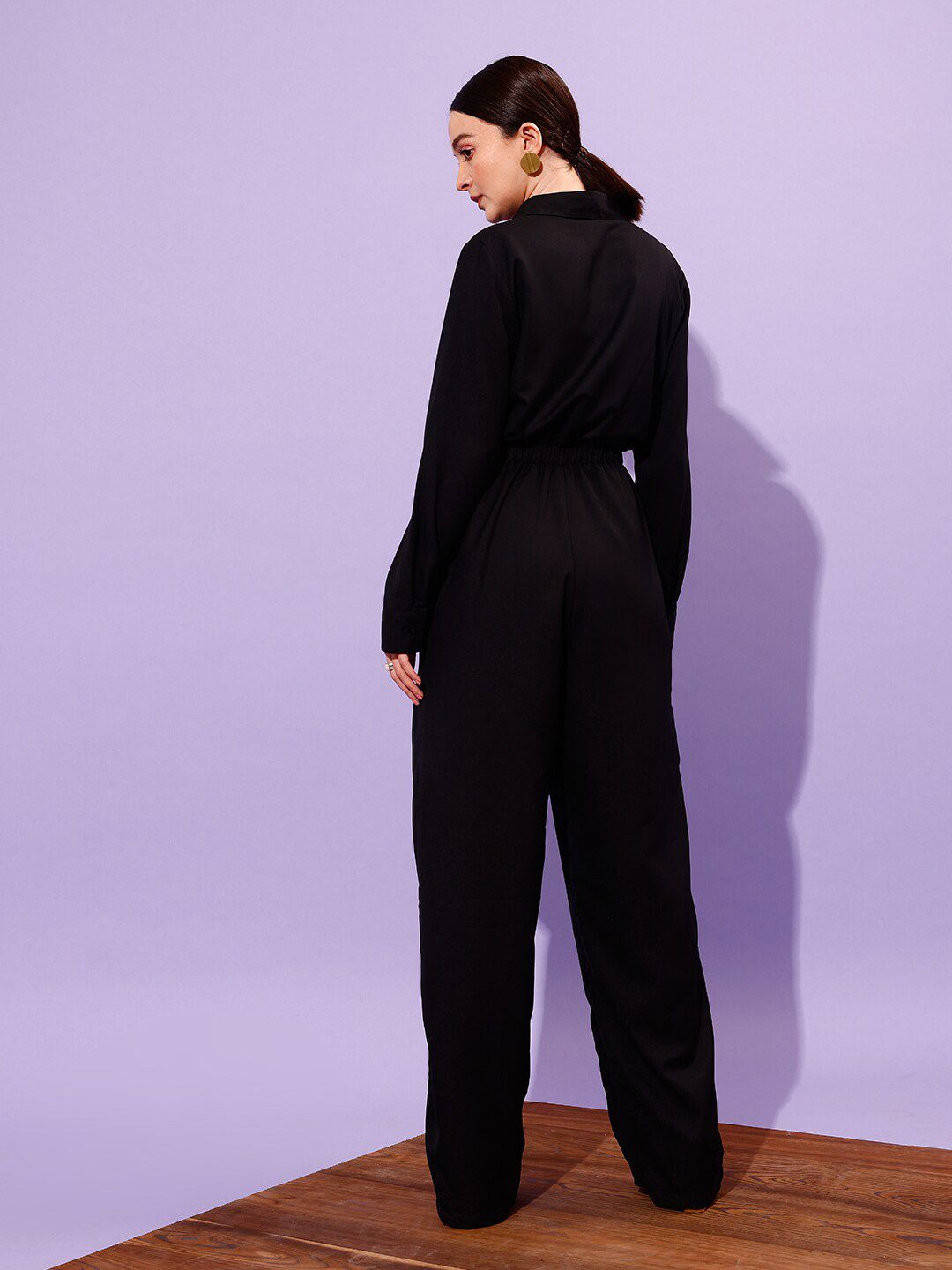 STREET 9 Shirt Collar Long Sleeve Waist Tie-Ups Basic Jumpsuit