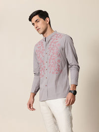 Mr Bowerbird Pure Cotton Floral Embroidered Tailored Fit Opaque Casual Shirt