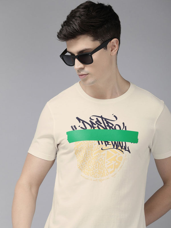 SPYKAR Printed Pure Cotton Slim Fit T-shirt