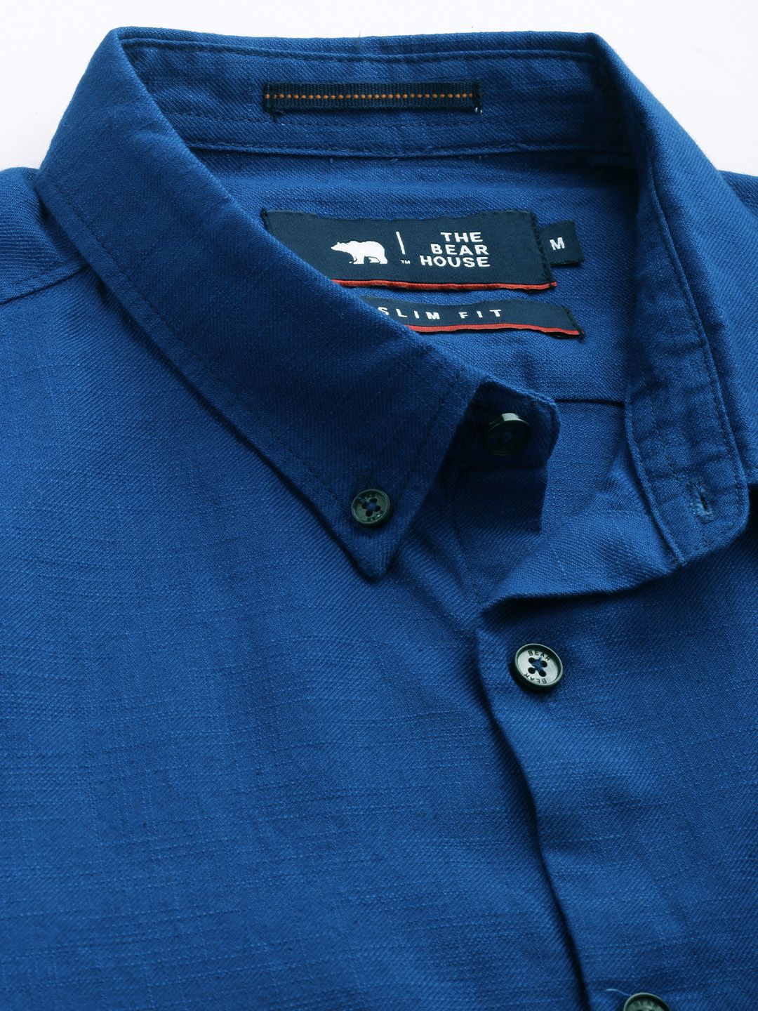 THE BEAR HOUSE Men Blue Solid Cotton Slim Fit Casual Shirt