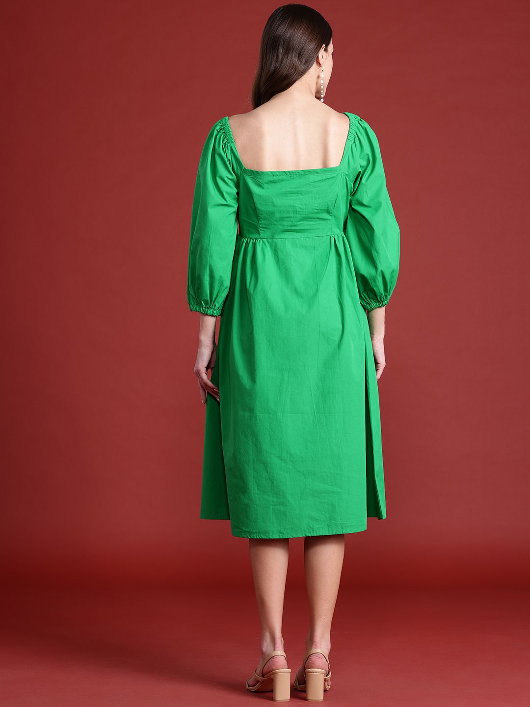 all about you Puff Sleeves Fit & Flare Cotton Dress