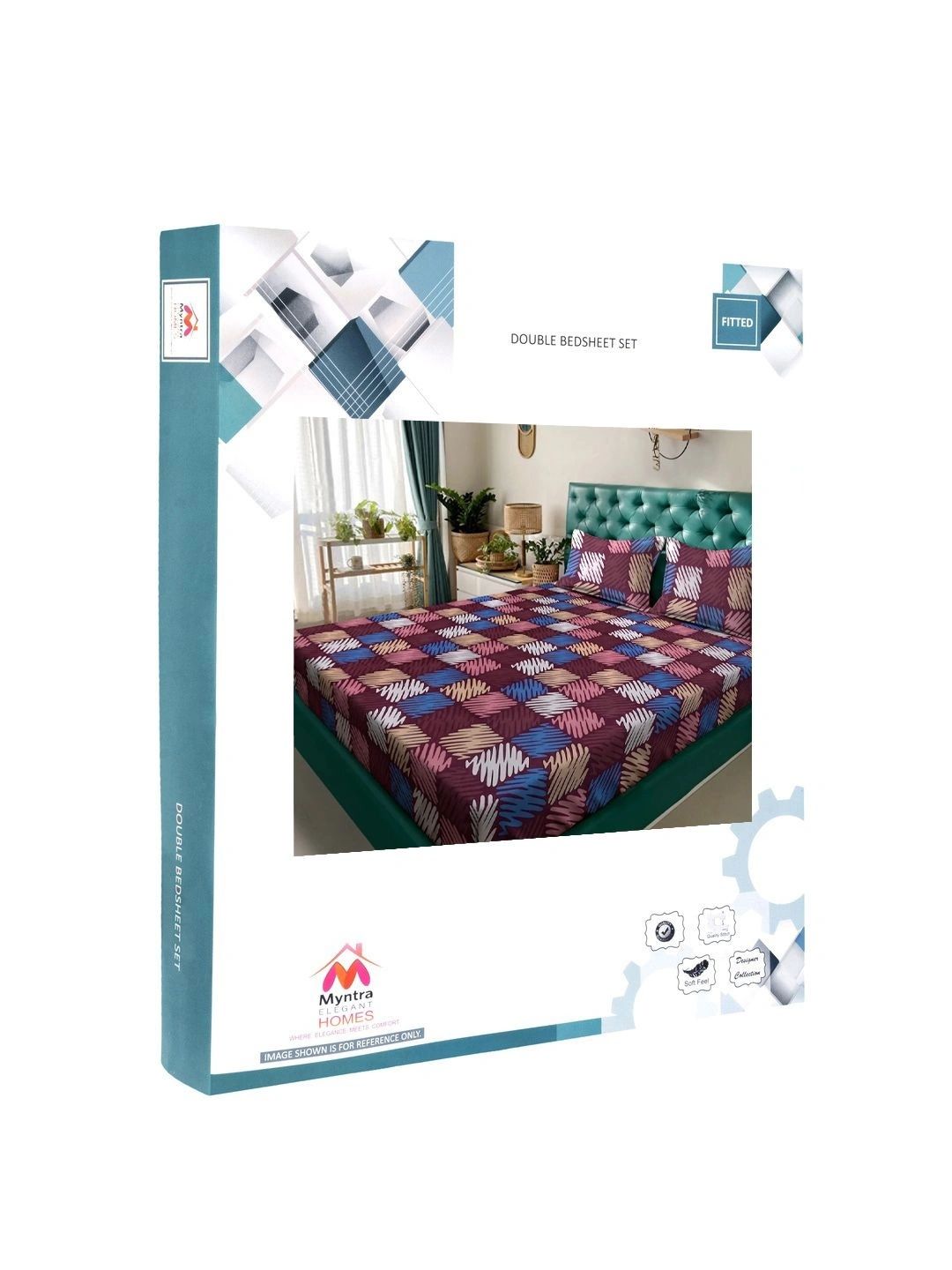 Myntra Elegant Homes Purple & Blue Geometric 300 TC King Bedsheet with 2 Pillow Covers