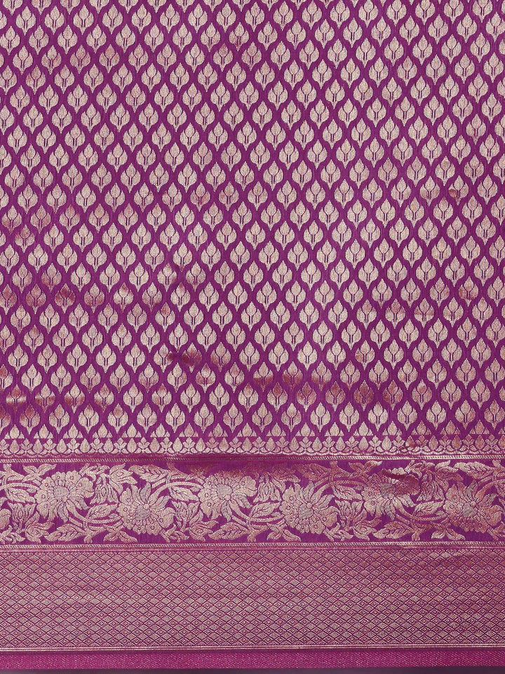 Saree mall Purple Ethnic Motifs Zari Silk Blend Banarasi Sarees