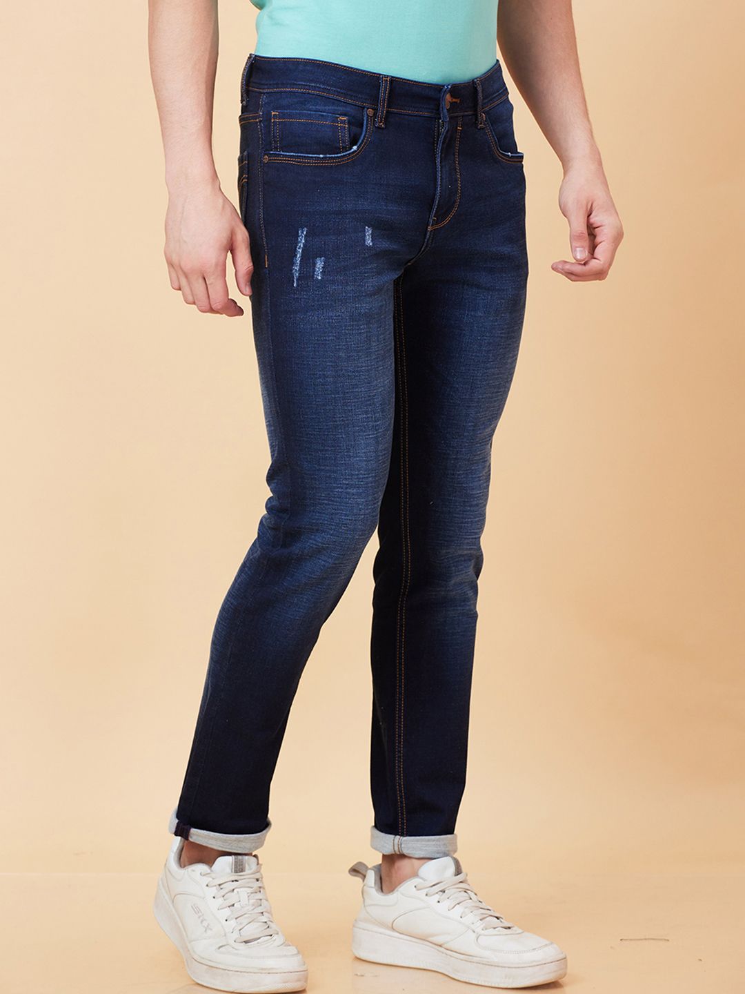 Being Human Men Skinny Fit Low Distress Light Fade Jeans