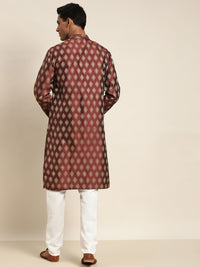SOJANYA Men Maroon & Gold-Toned Ethnic Motifs Jacquard Kurta