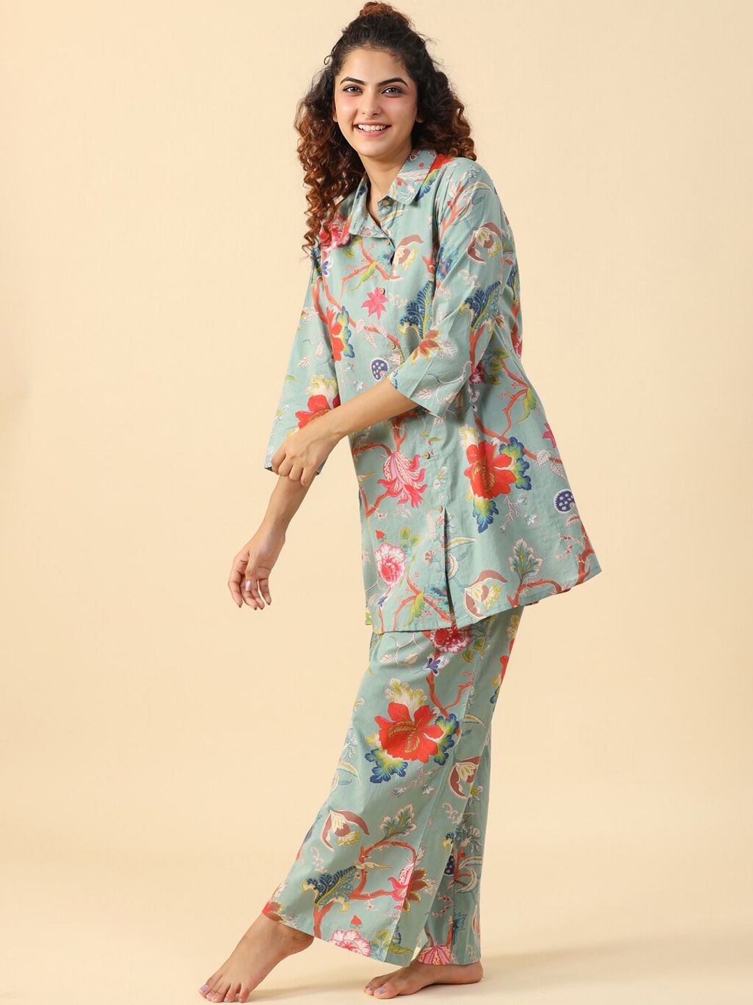 SANSKRUTIHOMES Floral Printed Pure Cotton Night Suit