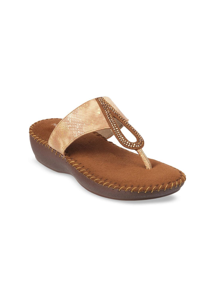 Mochi Women Gold-Toned Solid Open Toe Flats