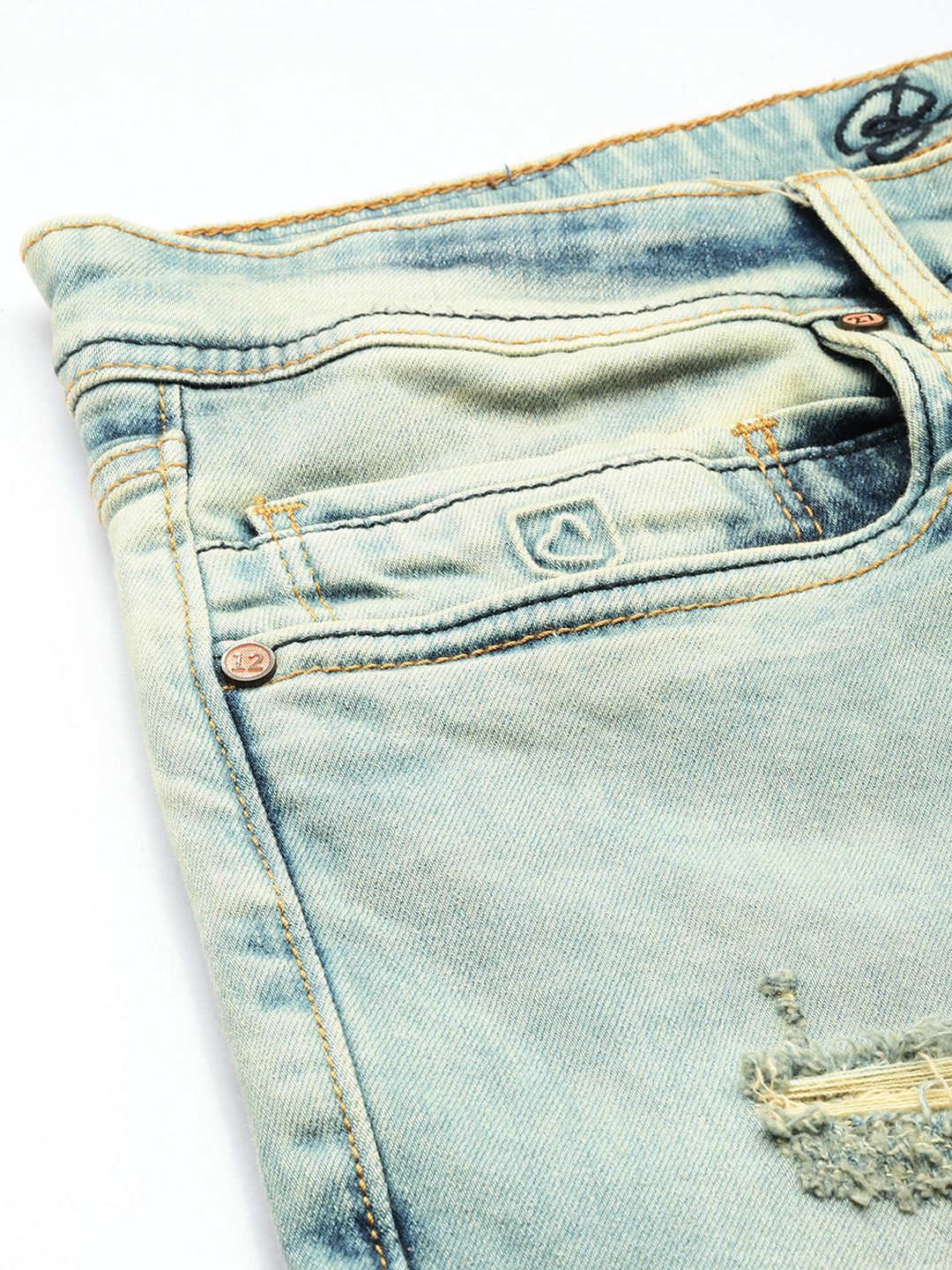 Being Human Men Straight Fit Distressed Light Fade Patch Work Printed Stretchable Jeans
