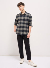 THE BEAR HOUSE Men Spread Collar Buffalo Checked Cotton Shirt