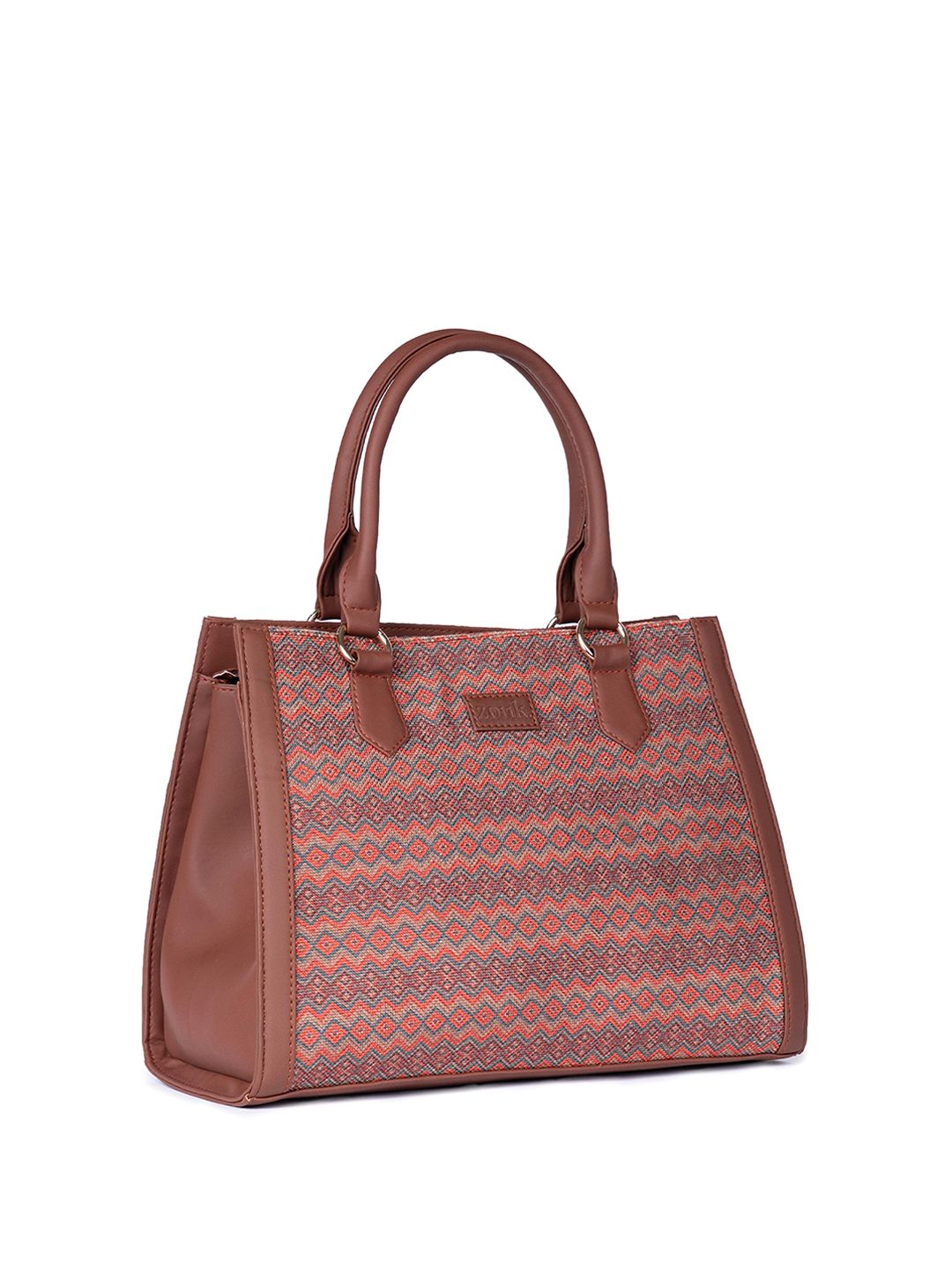 ZOUK Geometric Printed Structured Jute Handheld Bag