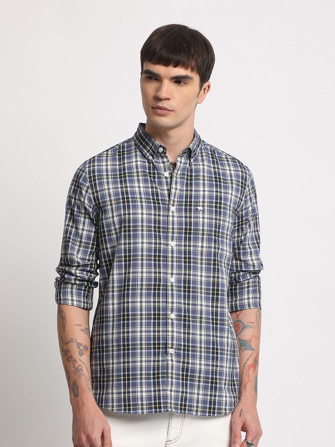 THE BEAR HOUSE Slim Fit Checked Pure Cotton Casual Shirt