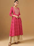 Global Desi Ethnic Motifs Printed Round Neck Mirror Work Anarkali Kurta