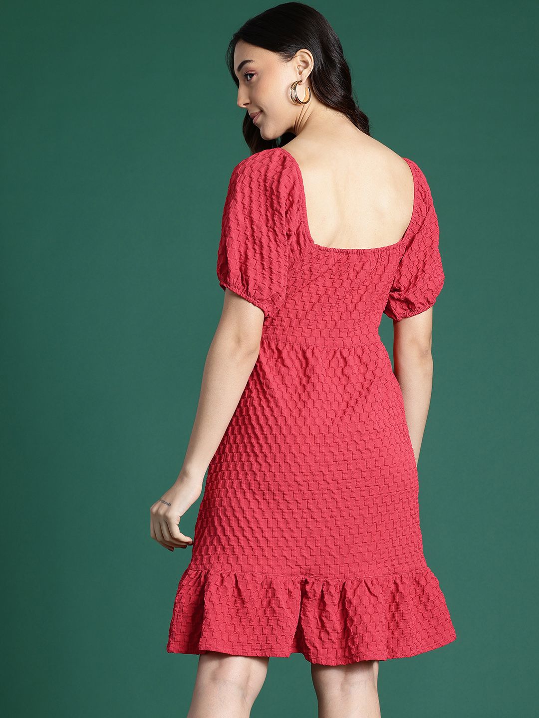 DressBerry Textured Sweetheart Neck  A-Line Dress