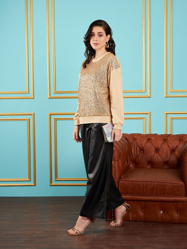 SASSAFRAS Self Design Sequined Oversized Sweatshirt